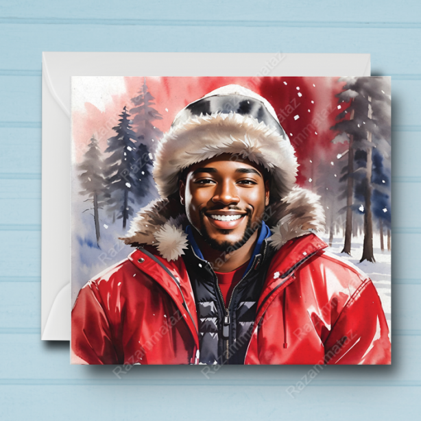 Black Man M Christmas Card